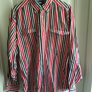 1990’s Vintage Tommy Hilfiger Shirt XL Blue White Red VTG USA Y2K Casual Preppy
